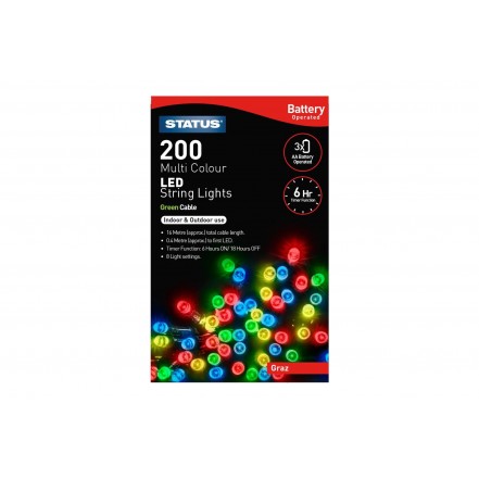 Status Graz 200 Coloured LED String Lights (Battery)